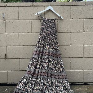Angie Gray and White Smocked Sundress Maxi